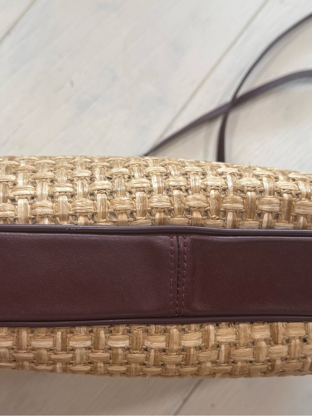Etienne Aigner Natural Raffia Tote with Dark Brown Trim - Picture 3 of 16